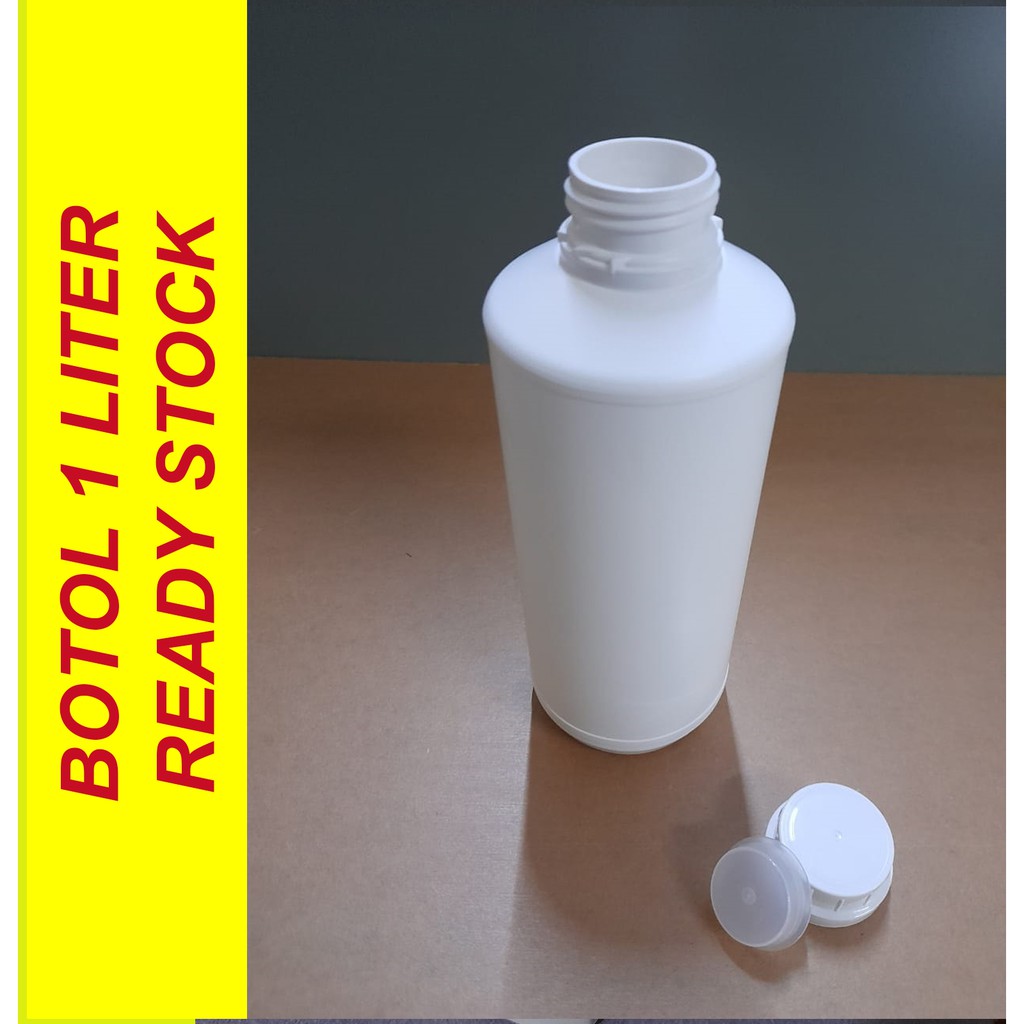 empty round bottle (1 liter) hdpe with white cap and insert / botol ...