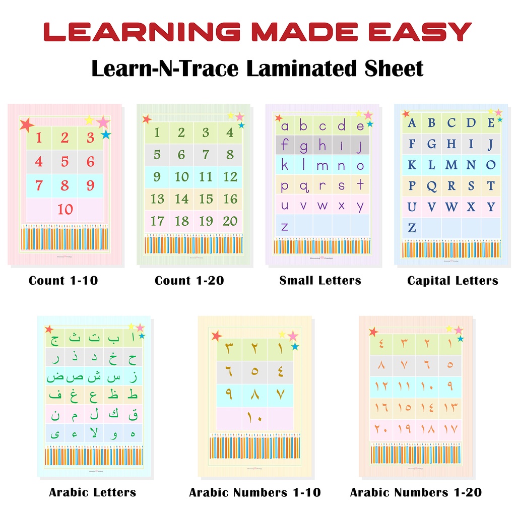 Trace-N-Learn Learning Sheets Alphabet Number Counting Arabic Jawi Pre ...