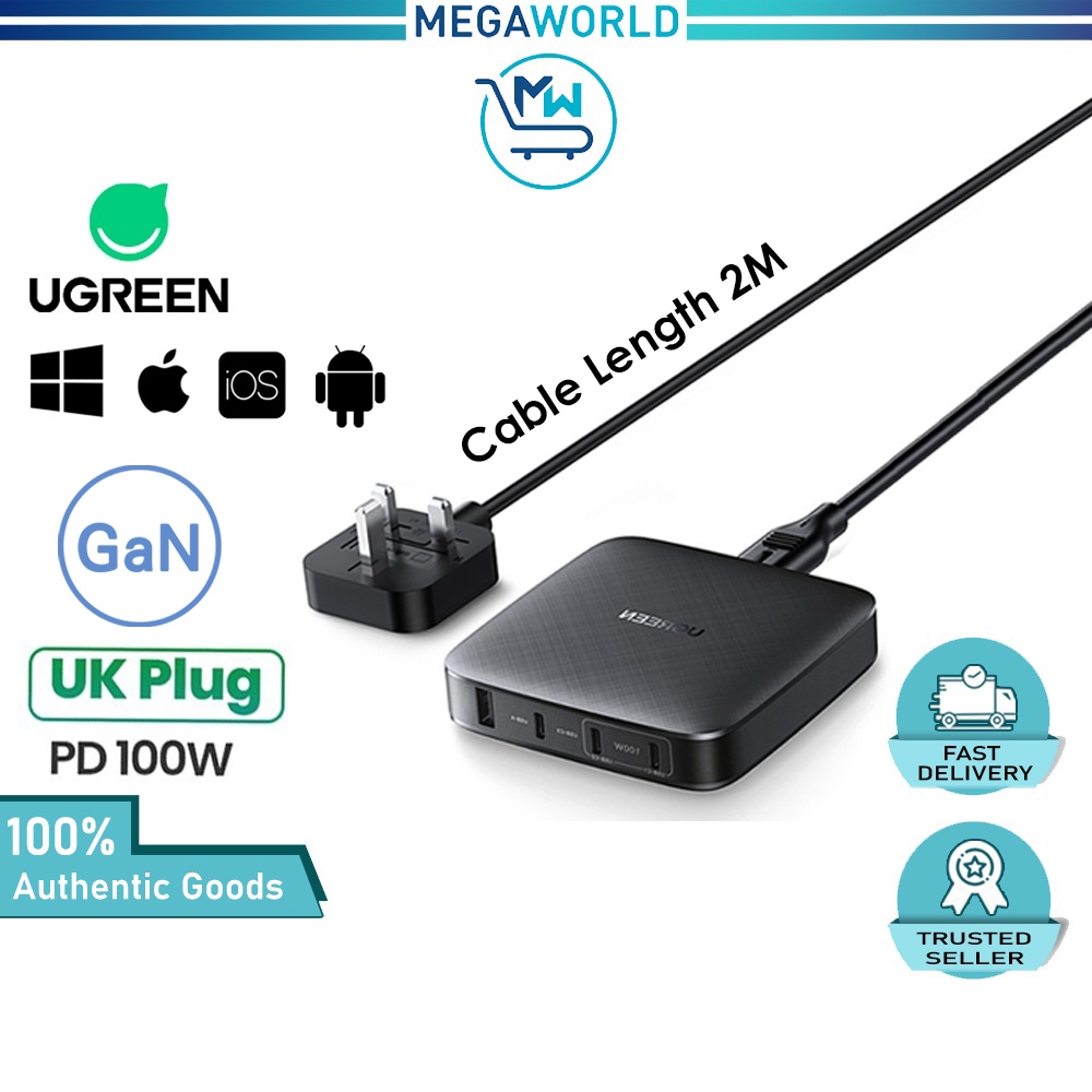 UGREEN 100W GaN Charger 4 Port PD Fast Charging Power Cord 3C1A Type C ...