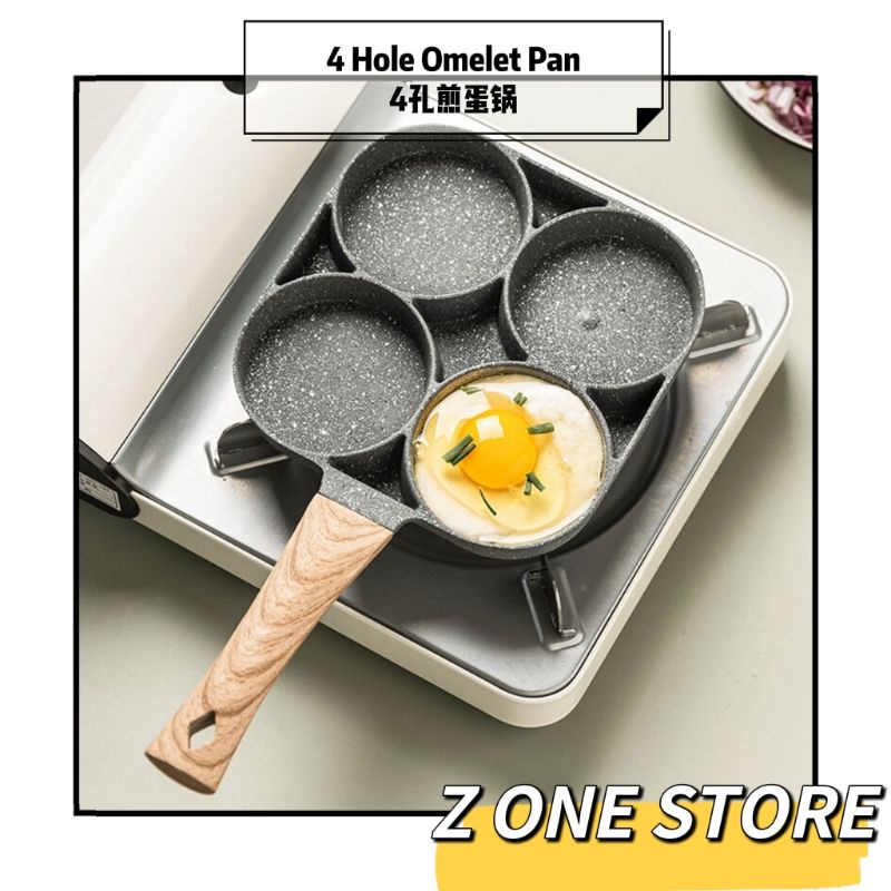 🦁Ready Stock🦁 4 hole Omelet Pan for Burger Egg Ham PanCake Maker Frying ...