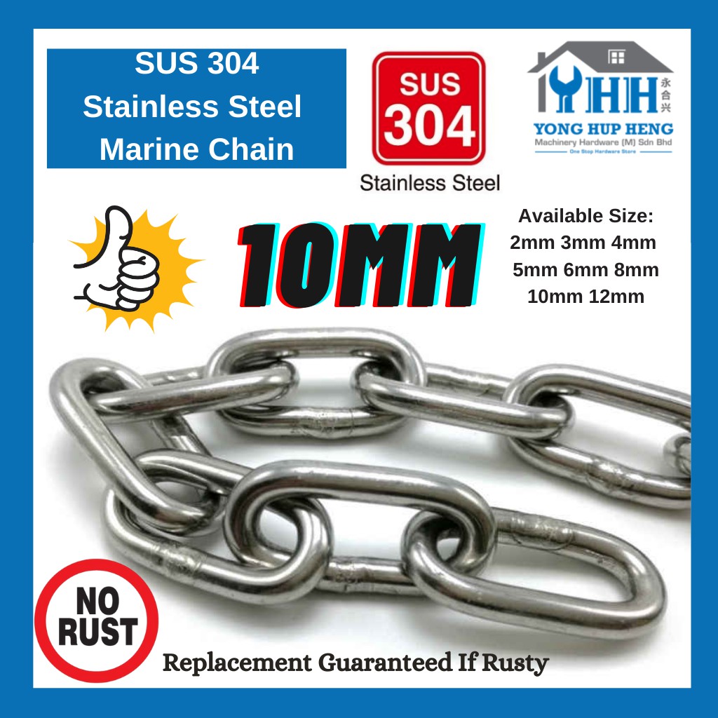 10MM X 1FEET Stainless Steel Chain 304 SS304 Rantai Marine Standard 100 ...