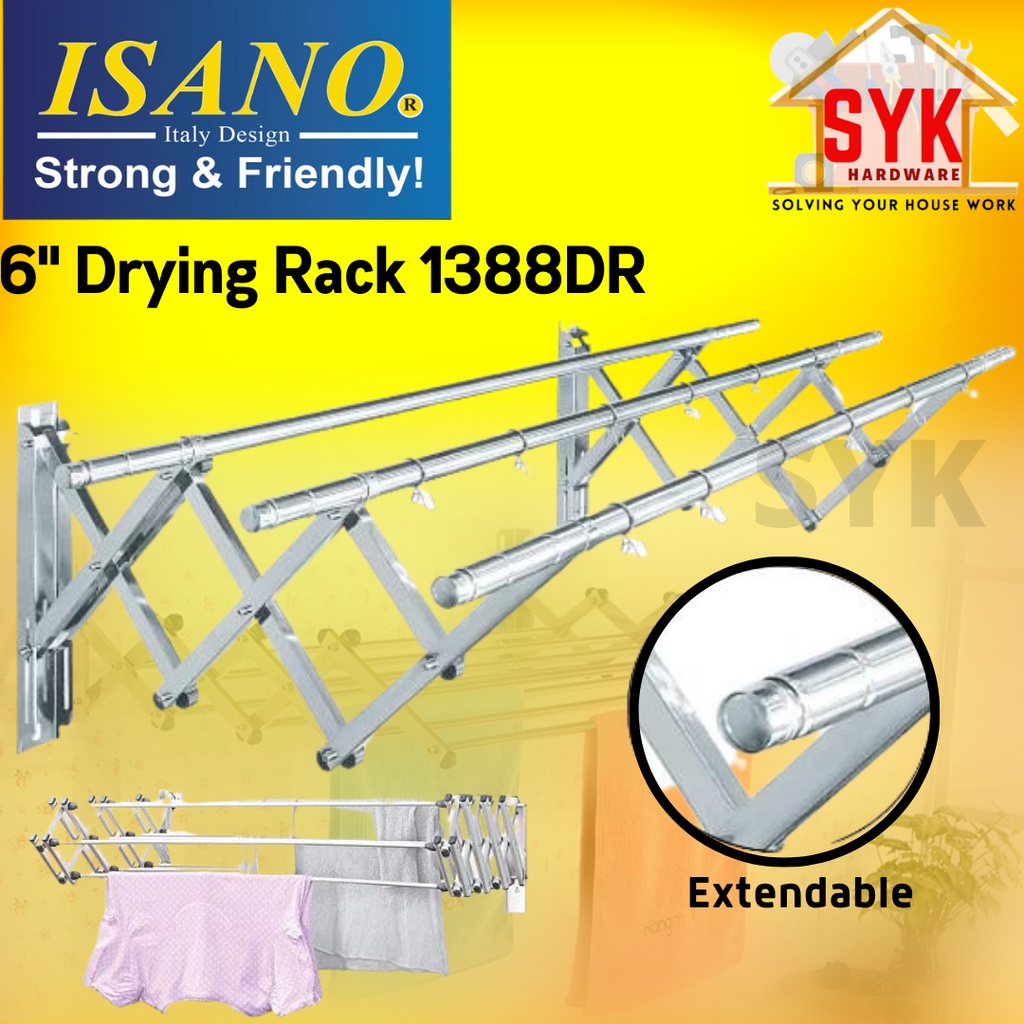 SYK ISANO 1388DR 6 Inch Stainless Steel Retractable Clothes Hanger Wall
