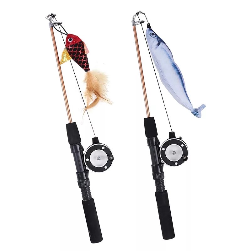 Pet Interactive Teaser Cat Wand Toy Retractable Simulation Fishing Pole  Stick With Fish Toy