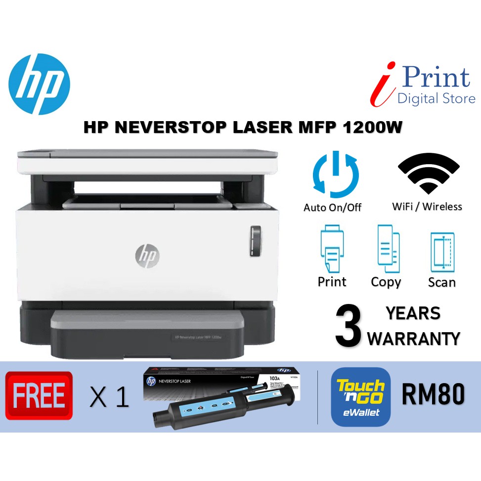HP Neverstop Laser Printer MFP 1200w - 4RY26A FREE TOUCH N GO REDEEM ...