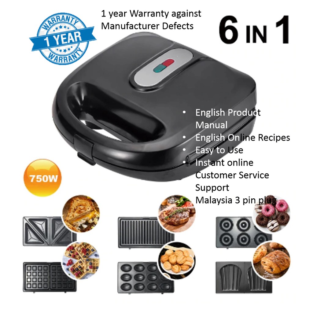 6in1 Electric Waffles Maker Sandwich Machine Bubble Egg Cake Oven
