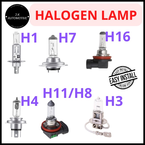 Car Halogen Lamp H1 / H3 / H4 / H7 / H8 / H11 / H16 Mentol Kereta 12V Car  Headlight 55W 60W VEHICLE LAMP FOG LAMP