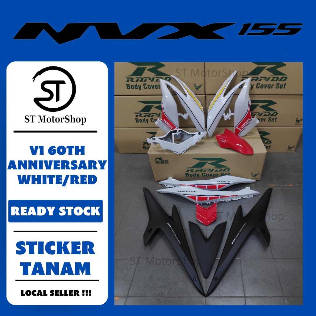 YAMAHA NV-X NVX V1 60TH ANNIVERSARY WHITE/RED COVER SET (STICKER TANAM ...