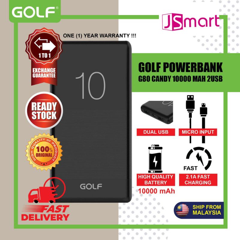 1000 Original ] Golf G80 10000mAh Candy Dual USB with Slim & Fast