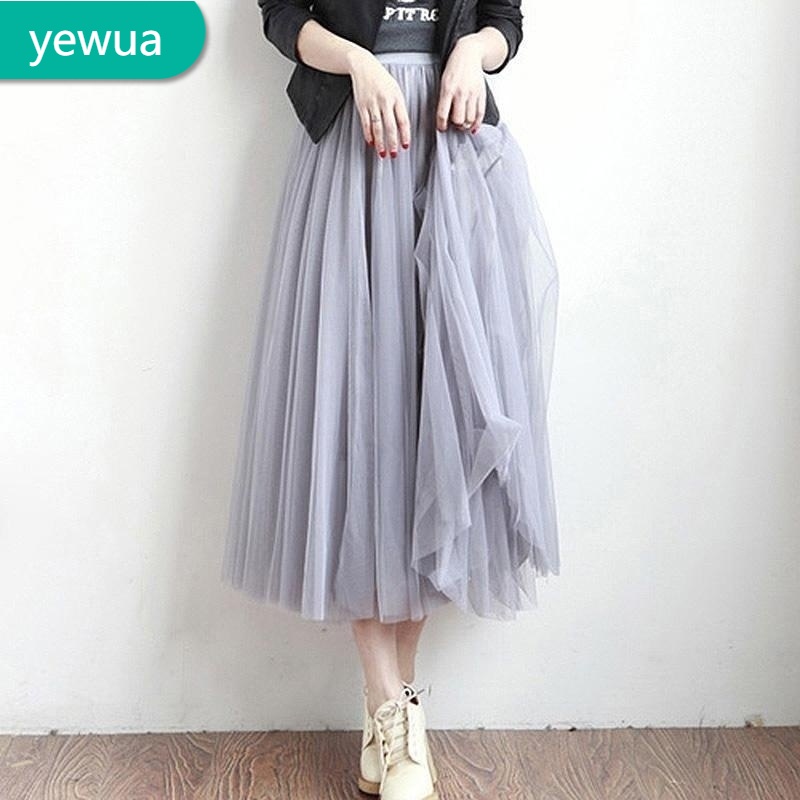 Tulle Skirts Women Summer Elastic High Waist Long Mesh Skirt
