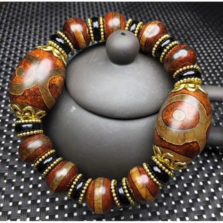 🔮 Tibet Dzi Beads/Gzi Bracelet 西藏3眼老天珠手串矿石灵石钛晶黑钛