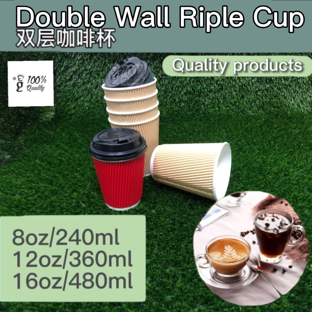 Packingku 8oz 12ozripple Wall Paper Cup Paper Hot Cup With Lid Cawan Kertas Cawan Kertas 4937