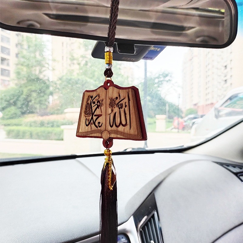 GANTUNGAN NABI Allah car mirror hanger made of wood, 2 sides, write the ...