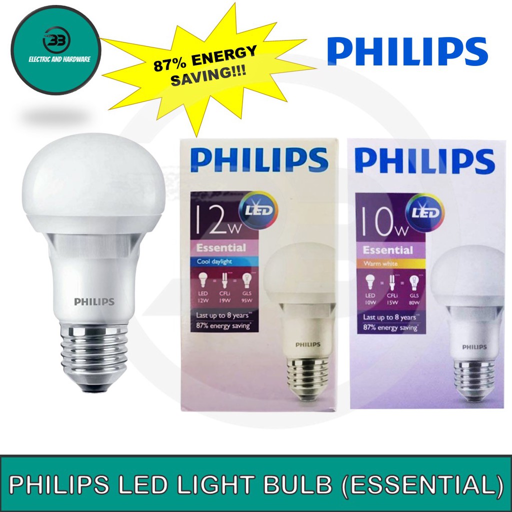 Philips Essential LED bulb (10w/ 12W) E27 220-240V (2700K/ 6500K) 87 ...