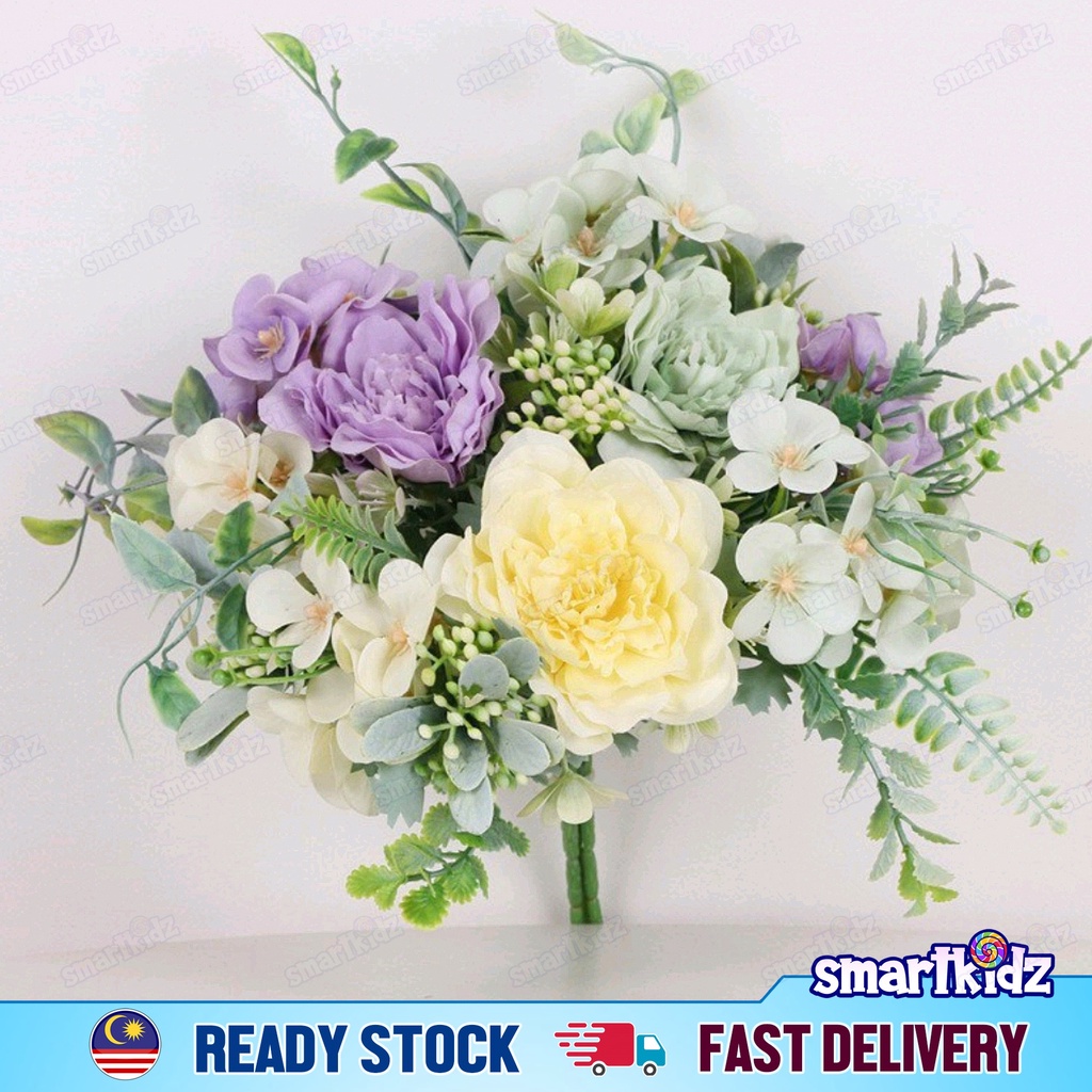 [1 Bouquet] Peony Hand Bouquet Mixed Artificial Flowers | Rose Mixed ...