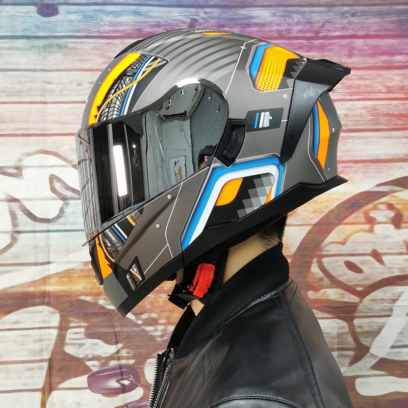 LVS หมวกกันน็อก flip motorcycle helmet double lens builtin sun visor