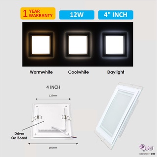 Glass LED Recessed Downlight 12W 18W Daylight CoolWhite 3 Colors Lampu  Siling Kaca Panel Lights