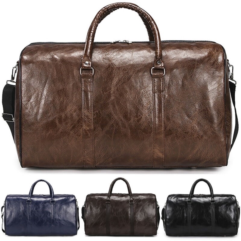 Mens PU Leather Travel Bag Outdoor Gym Sport Large Capacity Hand Duffle ...