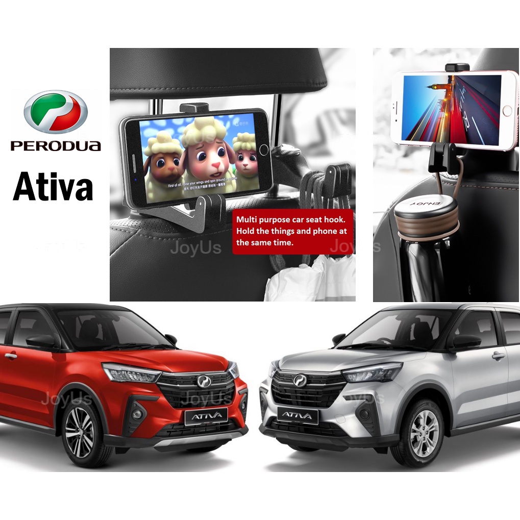 Perodua Ativa Car Backseat 2 in 1 Headrest Hook and Phone Holder ...