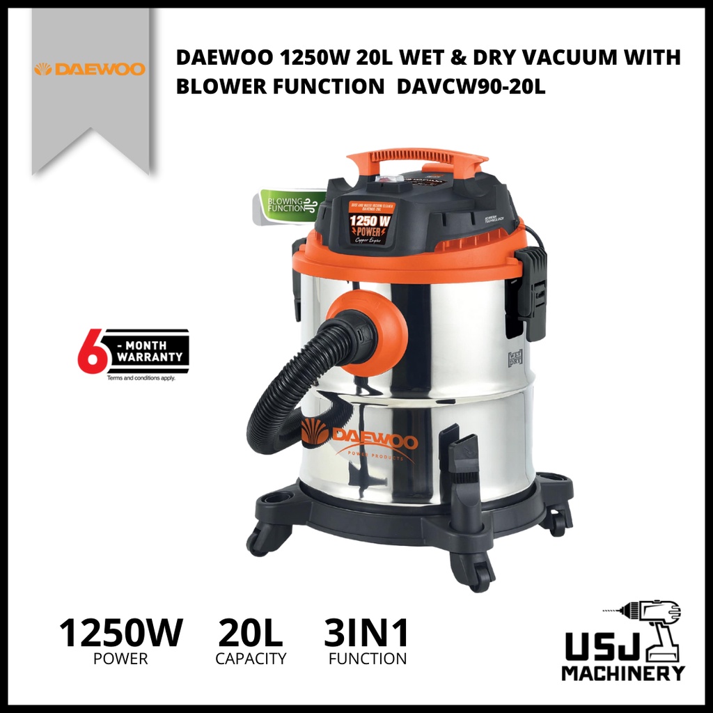 DAEWOO 1250W 20L Wet & Dry Vacuum Cleaner with Blower Function DAVCW90