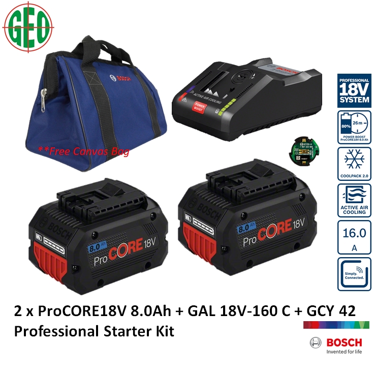 Pack 2 batteries ProCORE18V 8.0Ah + chargeur GAL 18V-160 C + GCY