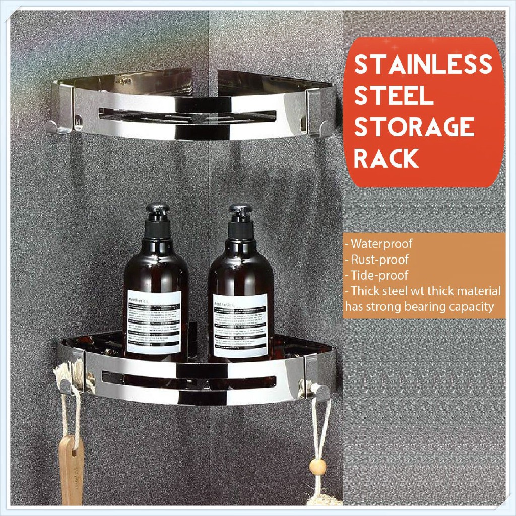 Stainless Steel Bathroom Storage Rack WallMounted HoleFree Corner