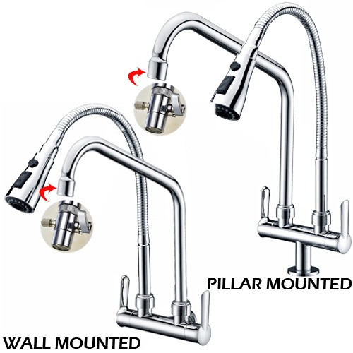 SORENTO DOUBLE PILLAR MOUNTED / WALLMOUNTED KITCHEN SINK TAP WITH