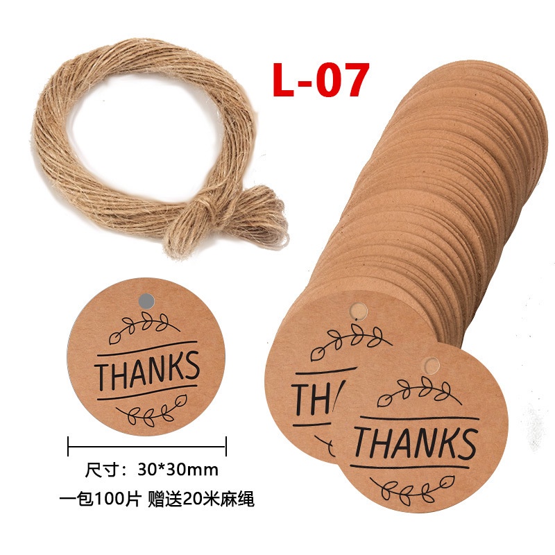 100pcs Free 20m Rope Thank You Tags Label Thanks Blank Kraft White ...