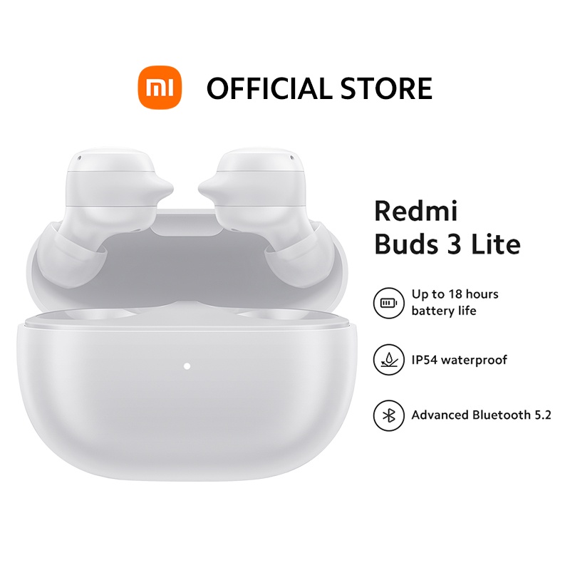 Xiaomi Redmi Buds 3 Lite, IP54* Dust and Water Resistance, 18 Hours Long  Battery Life, Bluetooth 5.2, Easy Connections, Global Version