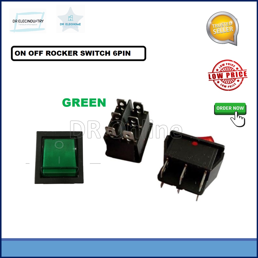 Rocker Switch 6 Pin / 3 Pin On /Off (Red / Yellow / Green/ Blue/ Black ...