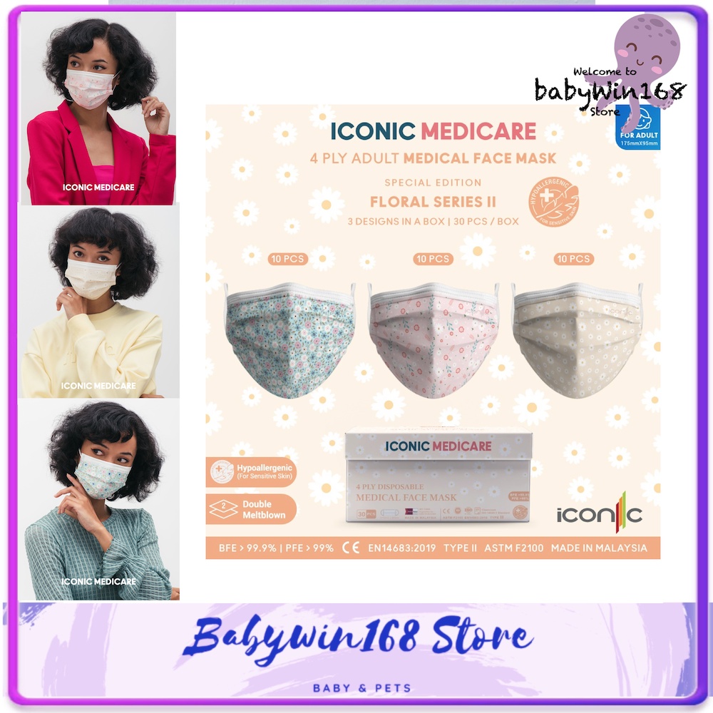 Iconic Medicare 4 Ply Adult Disposable Face Mask - Floral Series II ...