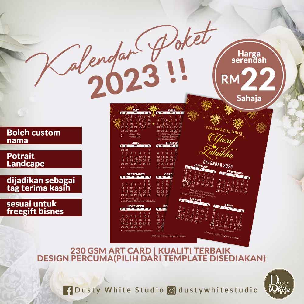 Poket Kalendar | Mini kalendar | Kalendar 2024 | Doorgift Kahwin | Goodies | Pocket Calendar