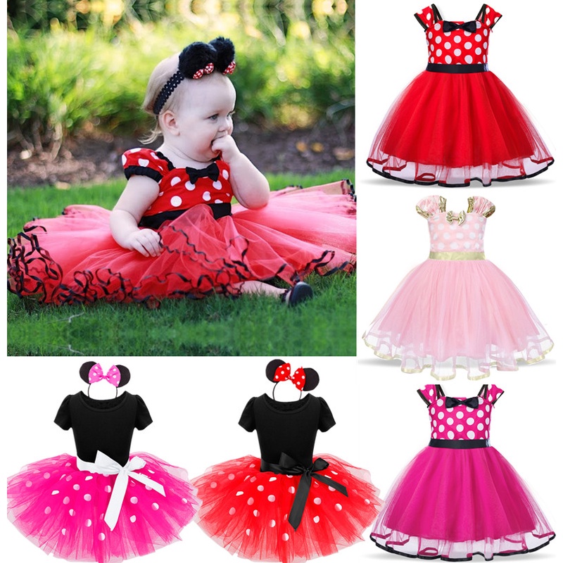 Baby Girl Mickey Mouse Costume Princess Cosplay Dress Up Party Dot Dress Kids 1st Birthday Party Festive Disney Costume Shopee Malaysia