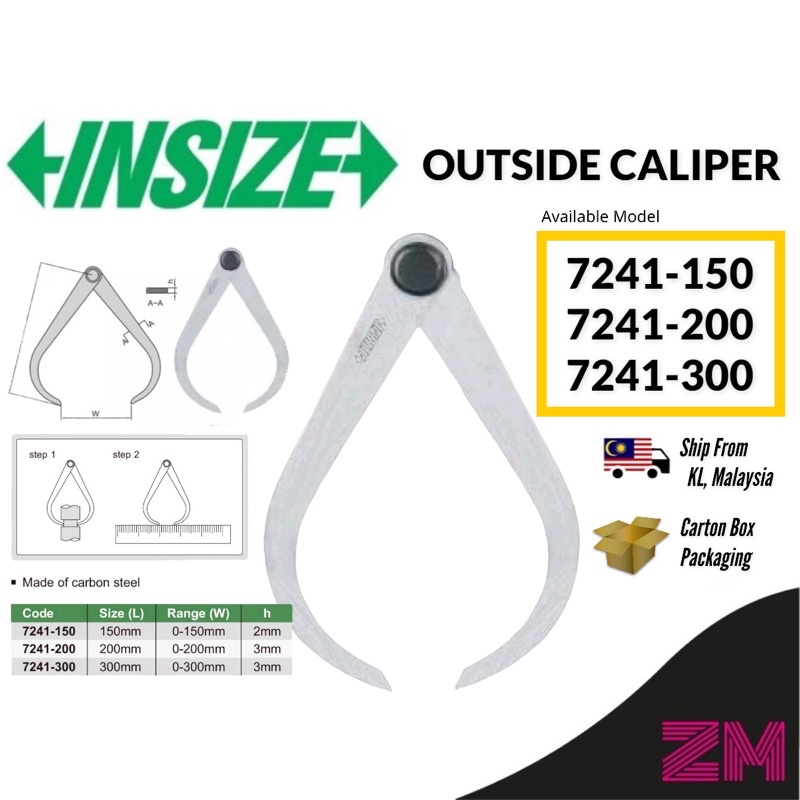 INSIZE (7241) Outside Caliper Steel Caliper Measuring 0-150mm (7241-150 ...