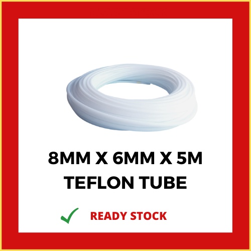 8mm x 6mm x 5m Teflon PTFE Tube Hose Chemical Resistance Teflon Pipe