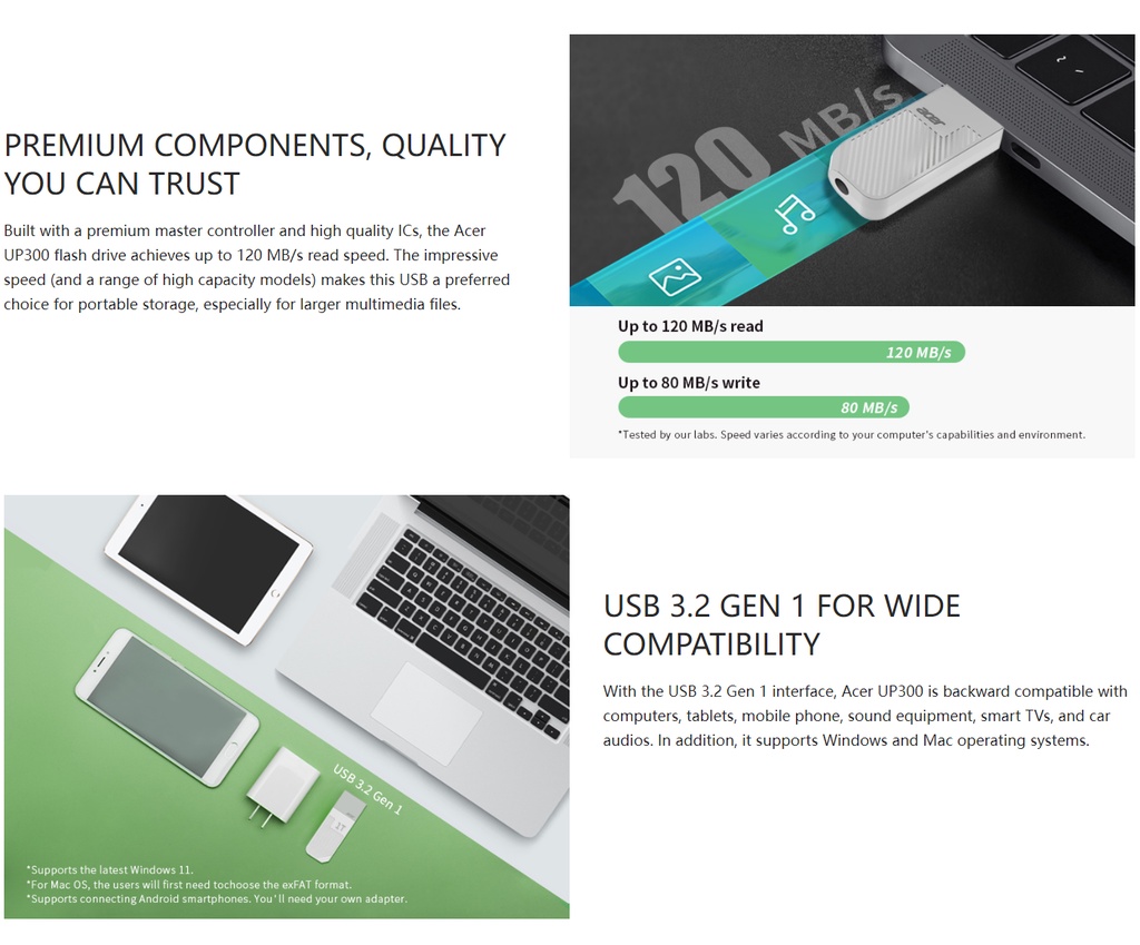(AONE PLUS SS2) Acer UP300 USB 3.2 Gen 1 Flash Drive 32GB\64GB\128GB ...