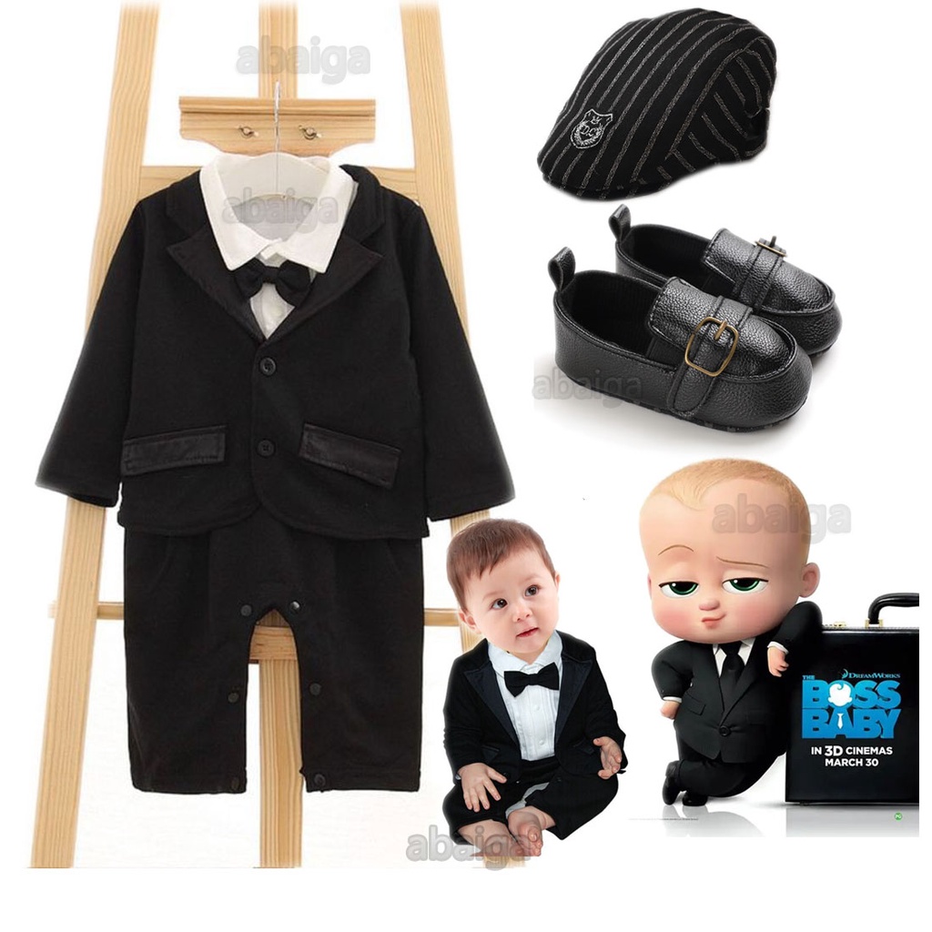 New Born Baby Clothes Set Boss Baby Costume Long Sleeve Jumpsuit Black Coat Boy Tuxedo Suit Bow Tie Birthday Outfit Wedding Party 3 18 Month Shopee Malaysia