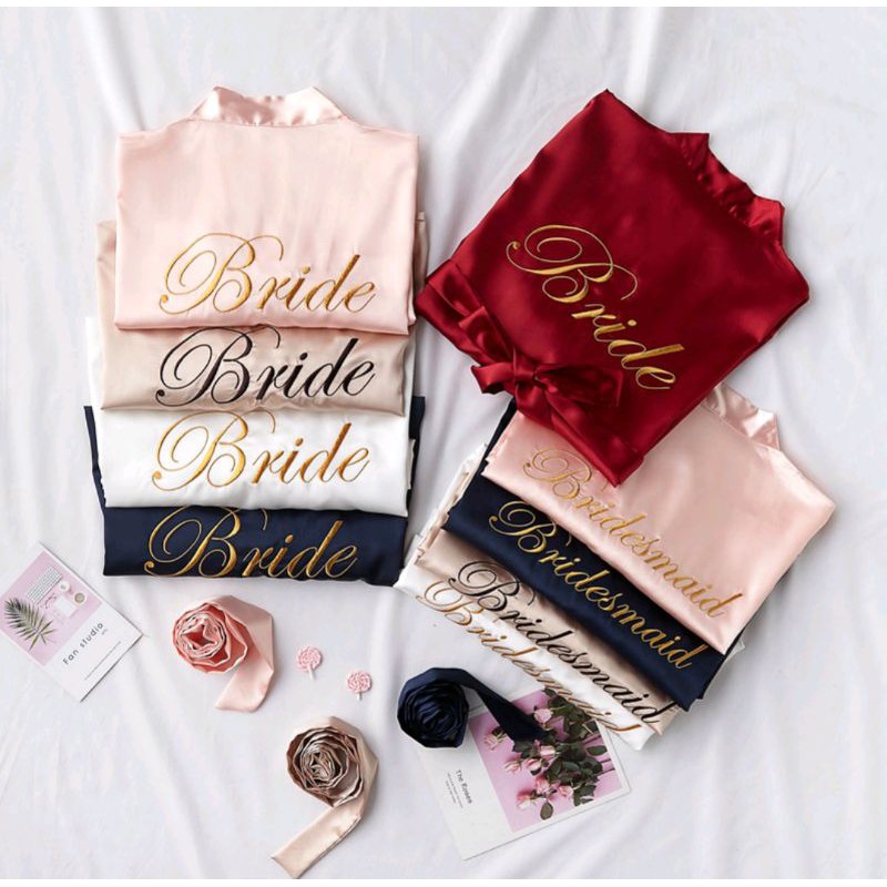 READY STOCK Malaysia Ice Silk Satin Wedding Bride and Bridesmaid Robe
