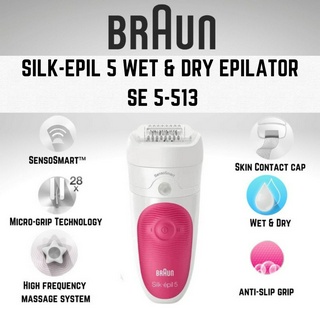 1 YEAR WARRANTY] BRAUN Epilator Silk-epil 5 SensoSmart 5/513 Wet & Dry  Epilator SE5-513