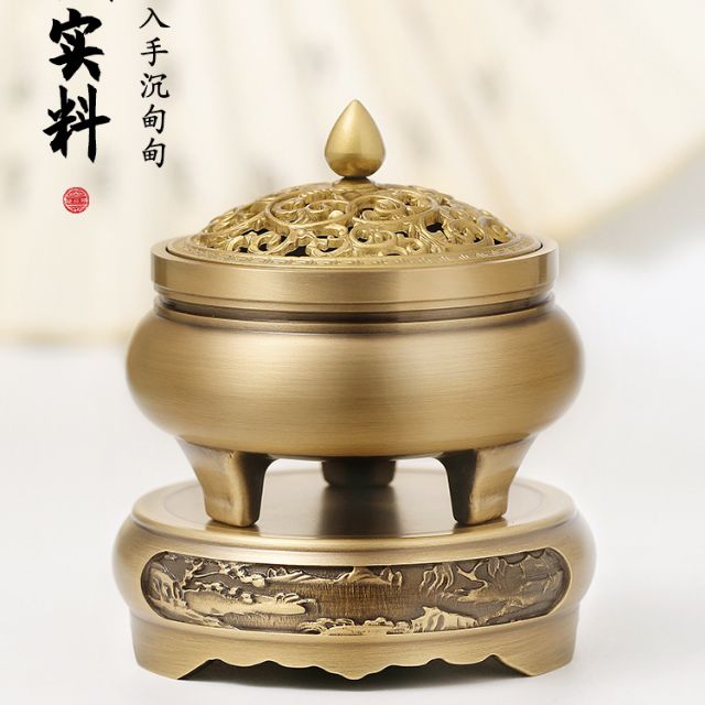 七福神 香炉 福安神纸料＃盘香炉12-24小时有盖香炉供佛香薰塔香盘支架合金