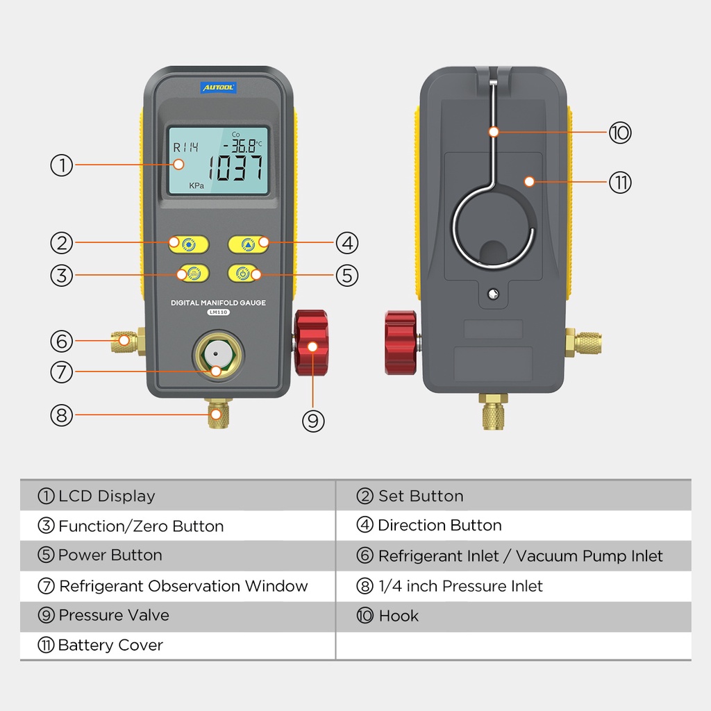 AUTOOL LM110 Car Air Conditioner Digital Manifold Gauge Gas Aircond ...