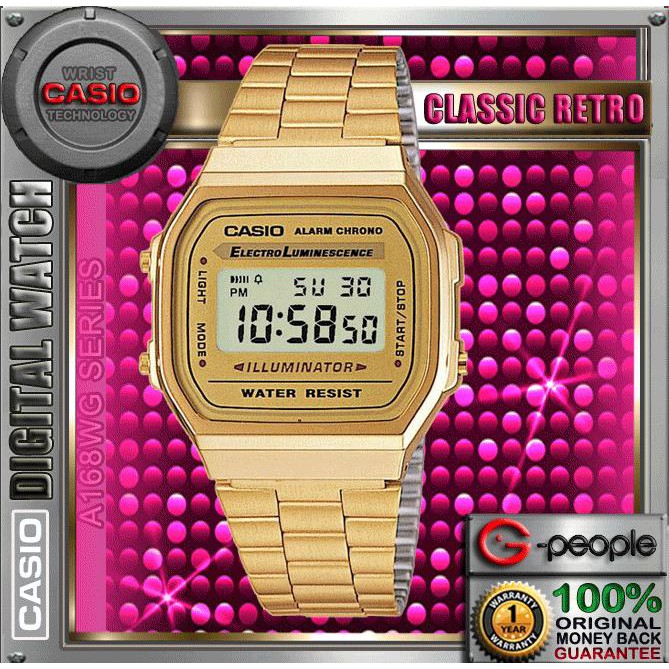 CASIO A168WG-9W / A168WG RETRO GOLD WATCH 100% ORIGINAL | Shopee Malaysia