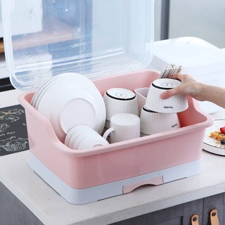 Dish Rack Dish Drying Rack Kitchen Dish Rack Tableware Bowl Chopstick  Storage Box Plastic Household Drainer Large Lid Double Layer Container Dish