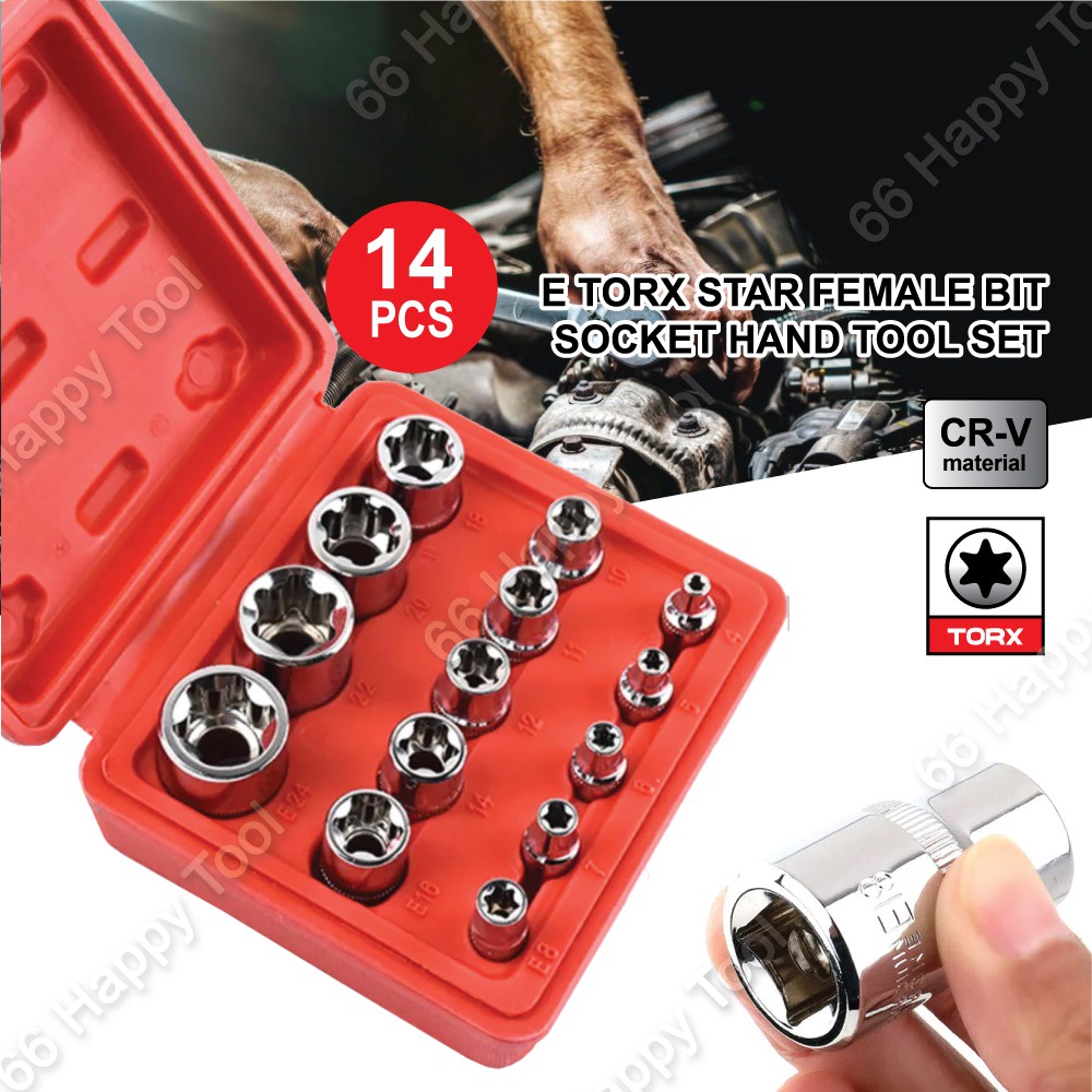 66 Happy Tool Ready Stock 14Pcs E Torx Star Female Bit Socket Hand Tool ...