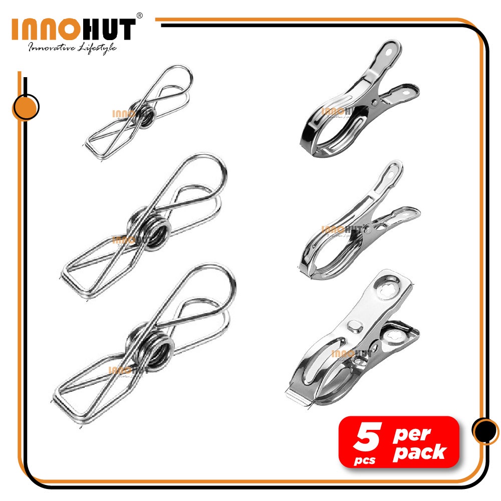 [5pcs] Innohut Stainless Steel Clothes Pegs Cloth Clip Windproof