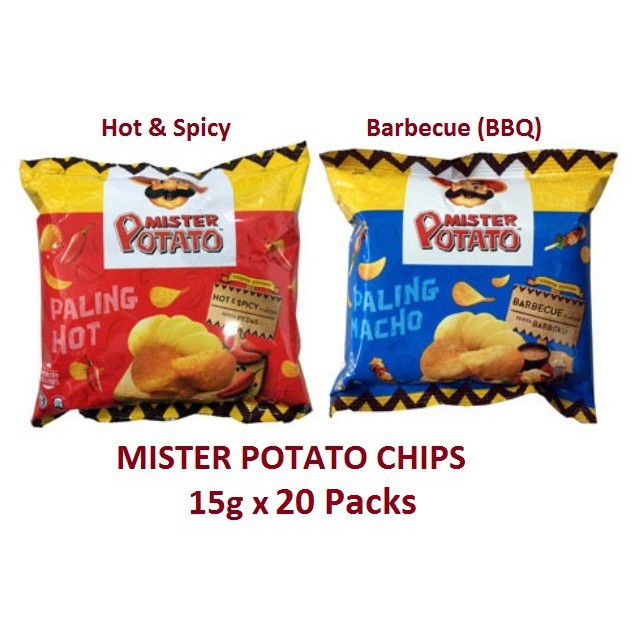 Mini MISTER POTATO Chips (15g x 20 Packs) - Hot & Spicy / Barbecue (BBQ ...