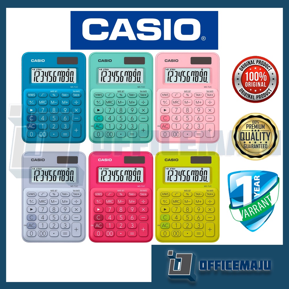 Casio New Colorful Series Calculator MS-7UC 10 Digit Original 1 Year ...