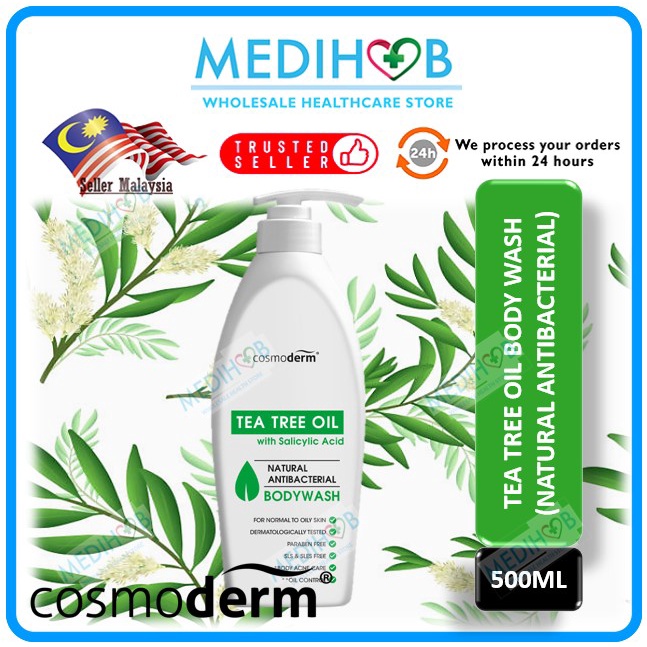 Cosmoderm Shower Gel Body Wash 500ml Tea Tree Oil (EXP12/2026