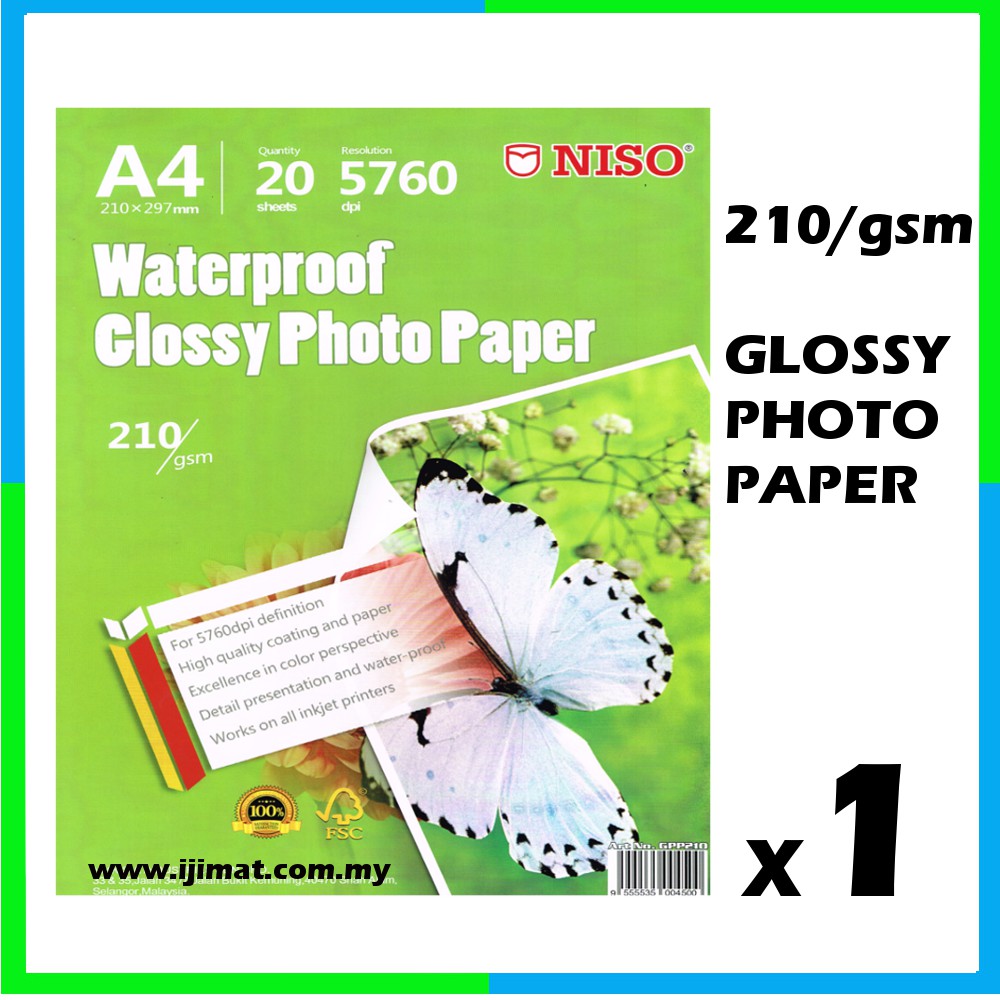 20pcspack Niso Ijt Waterproof A4 High Quality Inkjet Paper Glossy Photo Paper 210gsm 210g 3441