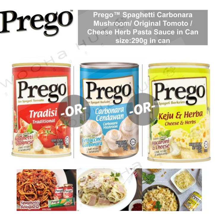 Prego Pasta Sauce (Can) - Cheese & Herbs/Mac & Cheese/Carbonara  Mushroom/Mushroom/Traditional (290g/295g/300g)