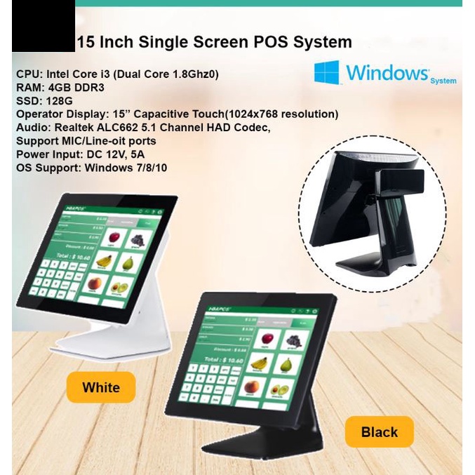 All In One 15 Inch Single Screen POS Terminal with Built-In Windows 10 ...